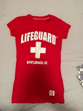 LG Red Lifeguard Kids Swim Tee with White Cross